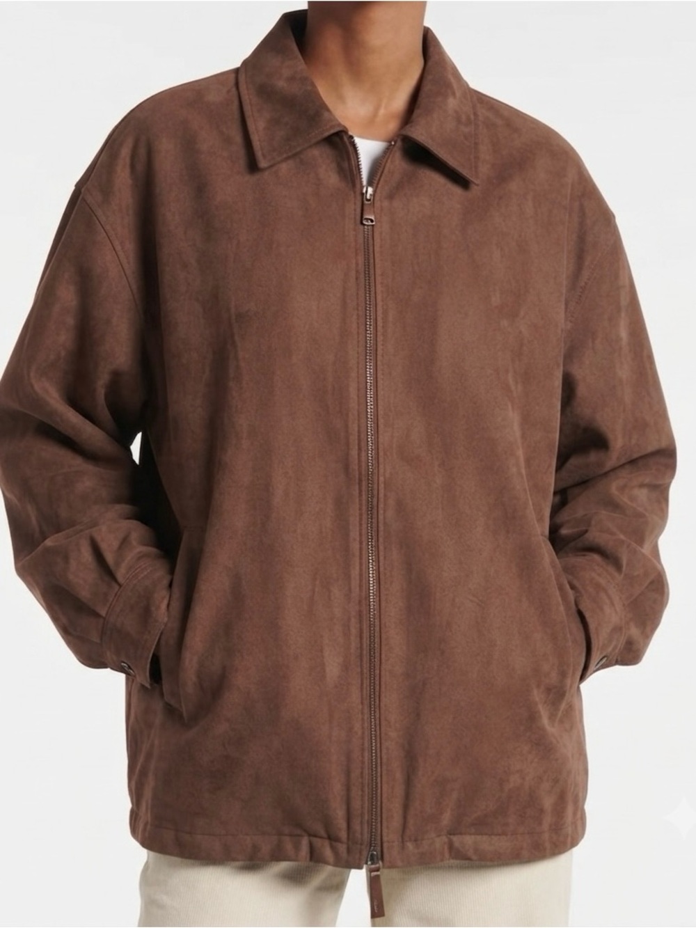 Che-Bella Brown Faux Suede Sherpa Lined Jacket Coat Mens Zip Front Size XXL